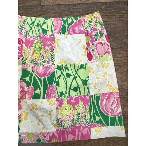 Lilly Pulitzer Womens A-Line Skirt Sz 4 Pink Green Patchwork White Tag Vtg - Picture 2 of 8